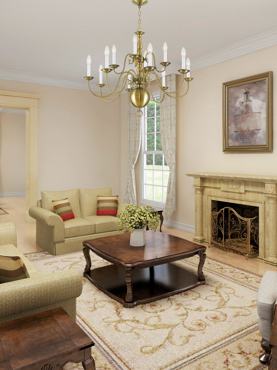 Williamsburgh 12 Light 32 inch Antique Brass Chandelier Ceiling Light