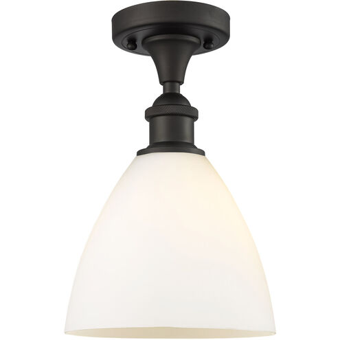 Ballston Dome LED 7.5 inch Oil Rubbed Bronze Semi-Flush Mount Ceiling Light in Matte White Glass