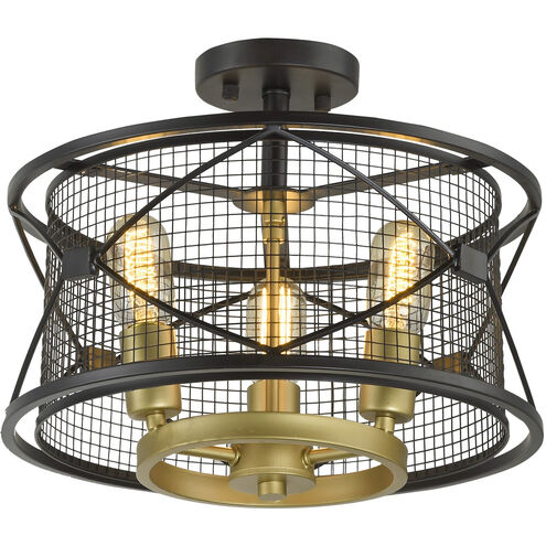 Harlequin 3 Light 15 inch Warm Bronze and Gold Semi-Flush Mount Ceiling Light