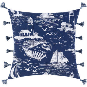 Castaway 18 X 18 inch Navy/White/Dark Blue Pillow Cover, Square