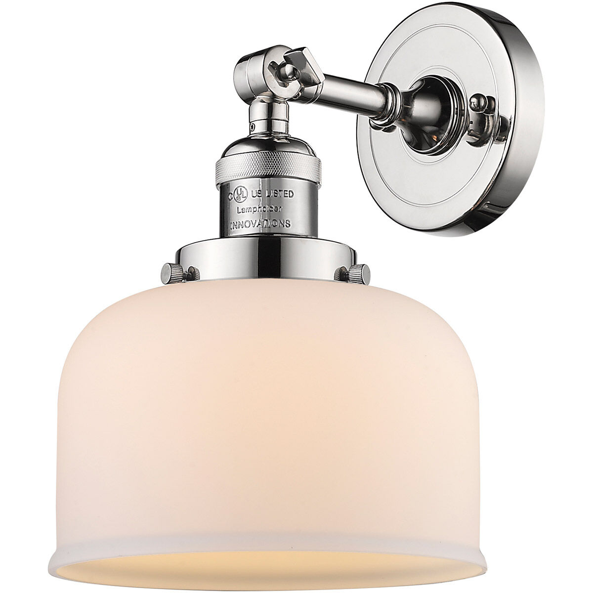 Franklin Restoration Large Bell LED 8 inch Polished Nickel Sconce Wall Light in Matte White Glass, Franklin Restoration