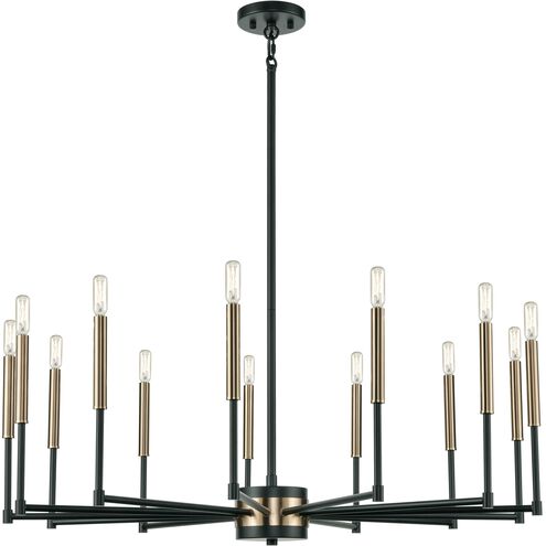 Livingston 13 Light 38 inch Matte Black with Satin Brass Chandelier Ceiling Light