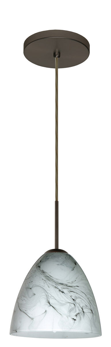 Vila 1 Light Bronze Pendant Ceiling Light in Incandescent, Marble Grigio Glass