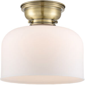 Aditi X-Large Bell LED 12 inch Antique Brass Flush Mount Ceiling Light in Matte White Glass, Aditi