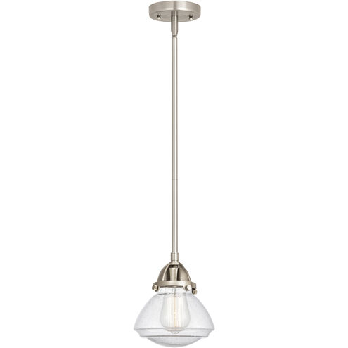 Nouveau 2 Olean 1 Light 7 inch Brushed Satin Nickel Mini Pendant Ceiling Light in Seedy Glass