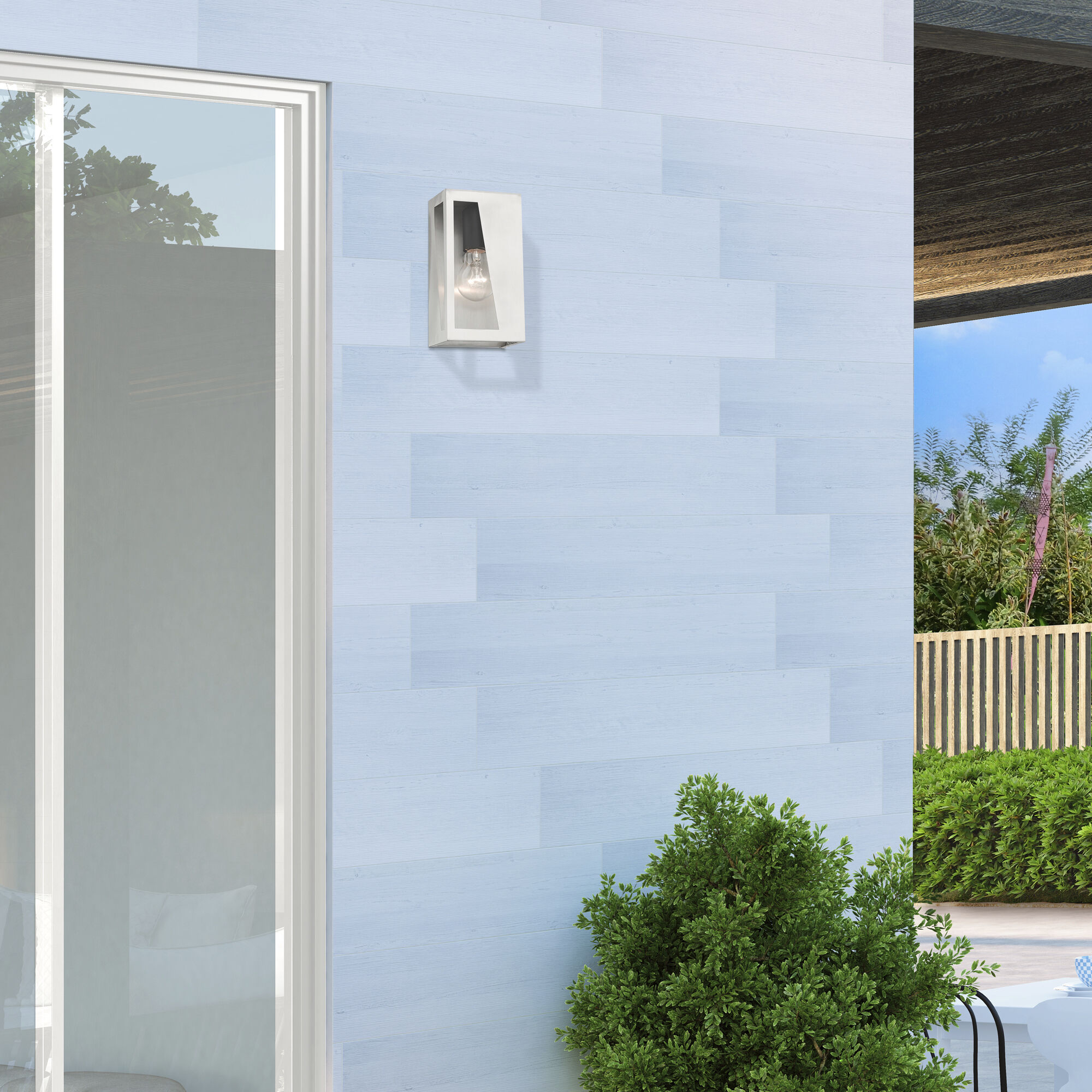 Forsyth 1 Light 8.5 inch Brushed Nickel with Black Finish Accents Outdoor Wall Lantern, Small