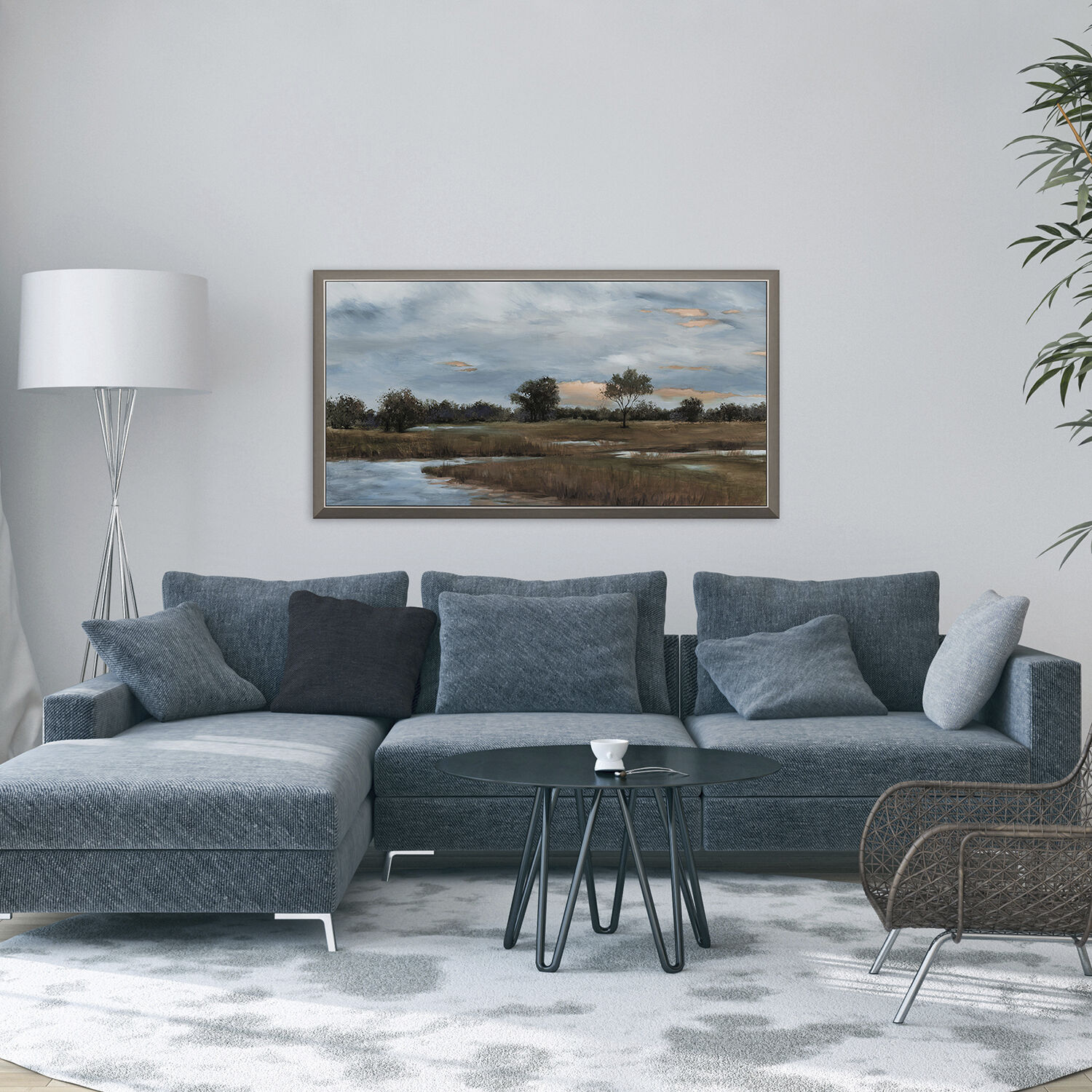 Waterside Brown and Blue and Beige Framed Art