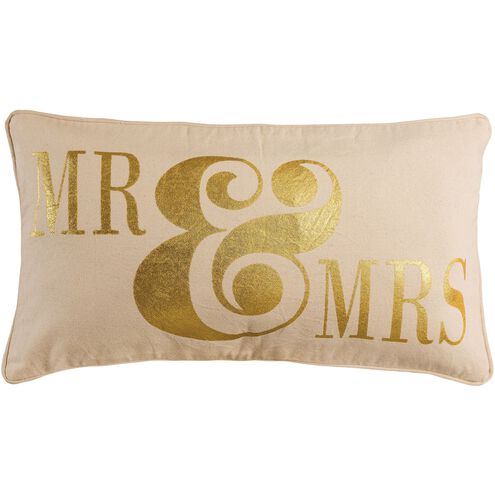 Mr. and Mrs. 20 X 6 inch Beige with Gold Accent Pillow