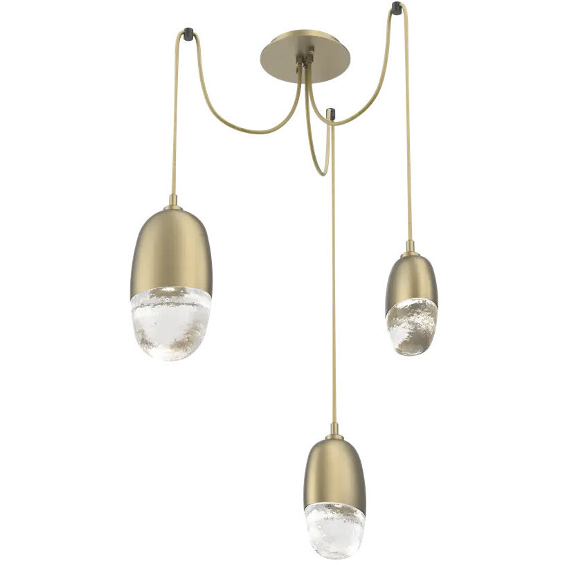 Pebble LED 14.3 inch Gilded Brass Swag Multi-Pendant Ceiling Light in 3000K LED