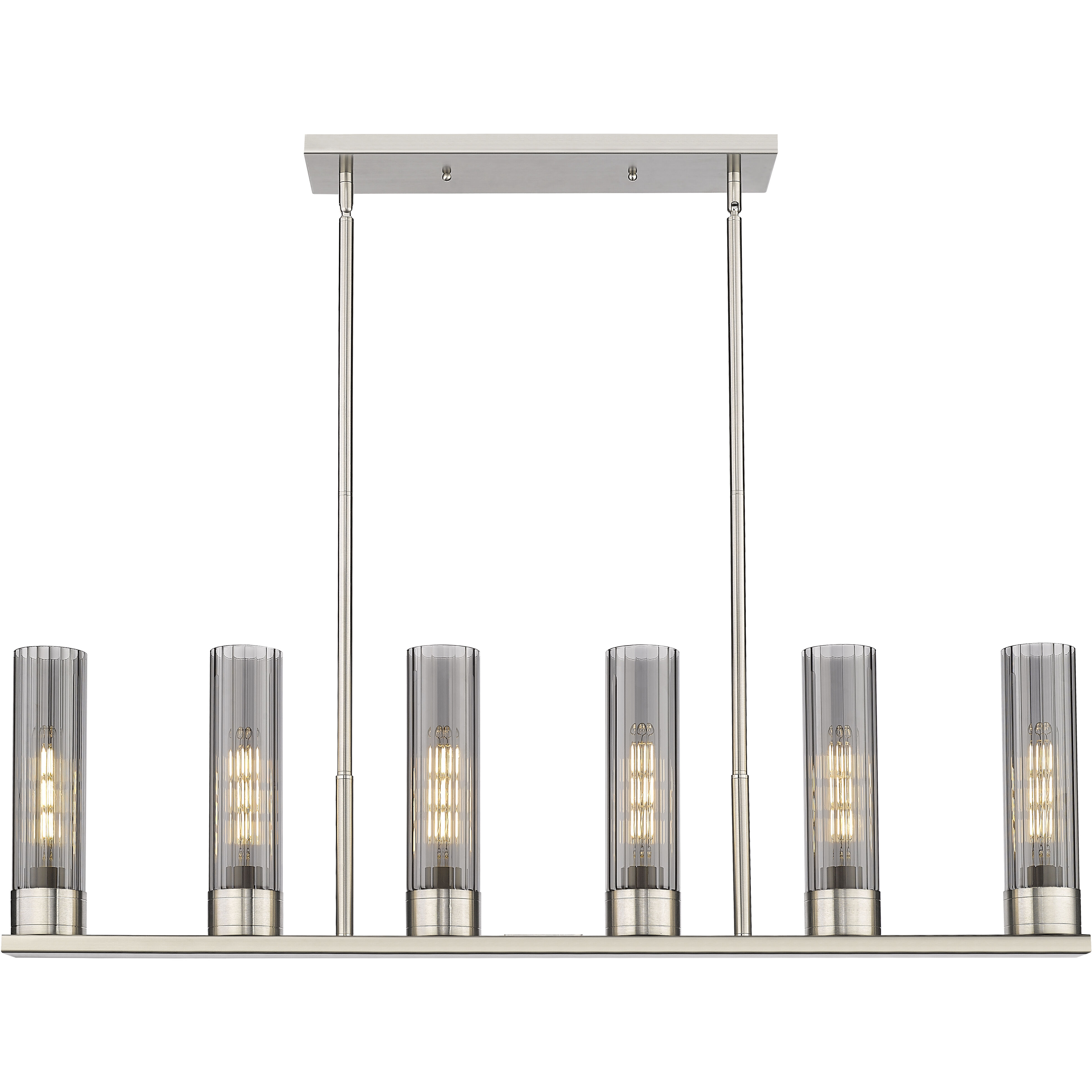 Empire 6 Light 44.25 inch Satin Nickel Linear Pendant Ceiling Light in Plated Smoke Glass