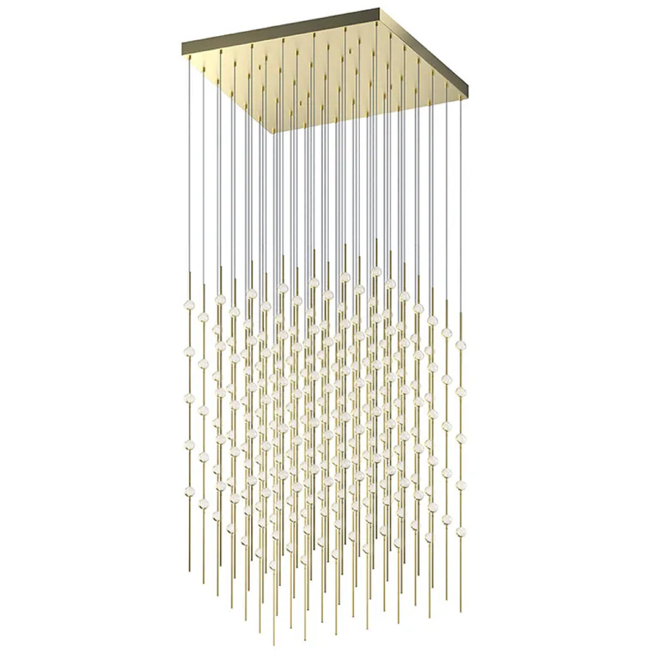 Constellation Cosmic Cube LED 30 inch Satin Brass Chandelier Ceiling Light in 3000K, 20 ft. Cord, Clear Faceted Acrylic