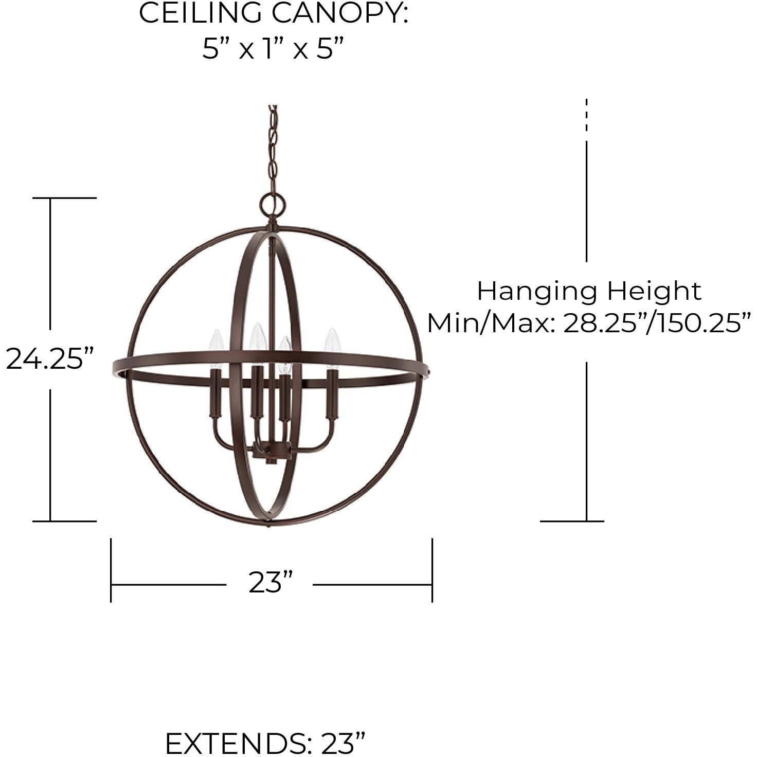 Elijah 4 Light 23 inch Bronze Pendant Ceiling Light