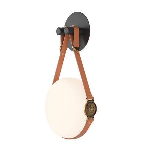 Derby LED 10.9 inch Black and Antique Brass ADA Sconce Wall Light in Leather Chestnut/Hubbardton forge Branded Plate, Black/Antique Brass