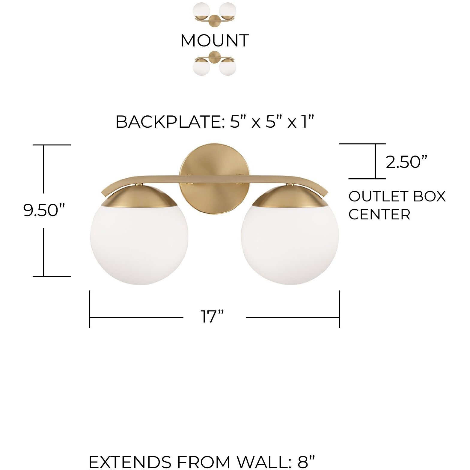 Oliver 2 Light 17 inch Matte Brass Vanity Light Wall Light