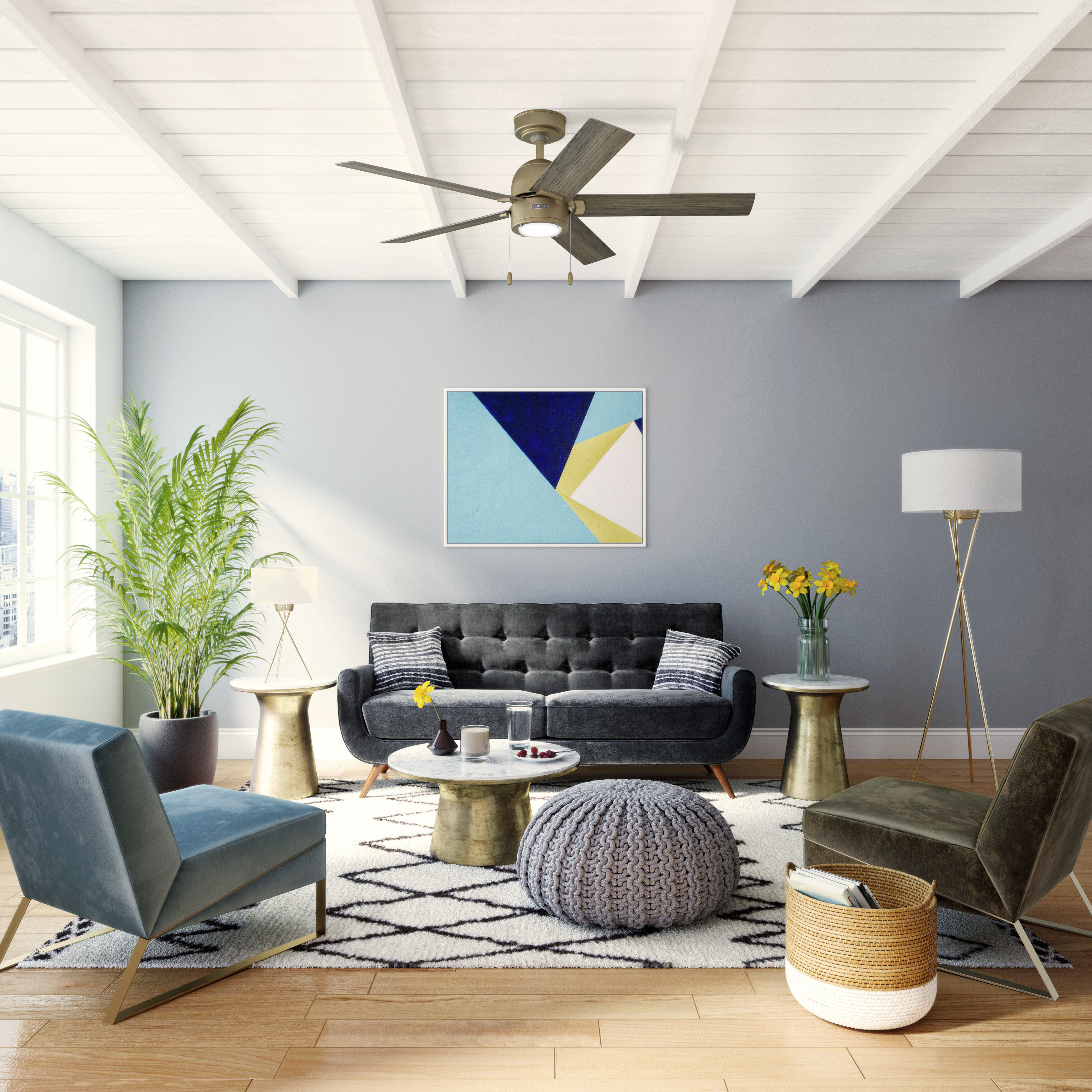 Erling 52 inch Burnished Brass with Warm Grey Oak Blades Ceiling Fan