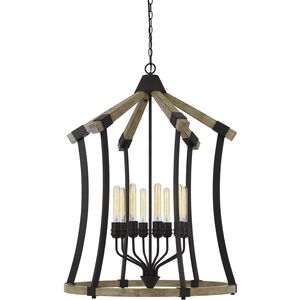 Dali 8 Light 29 inch Iron and Light Oak Chandelier Ceiling Light, Bell Lantern