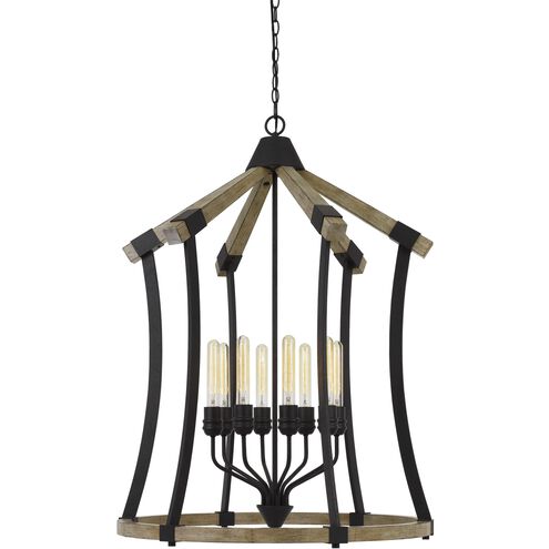 Dali 8 Light 29 inch Iron and Light Oak Chandelier Ceiling Light, Bell Lantern