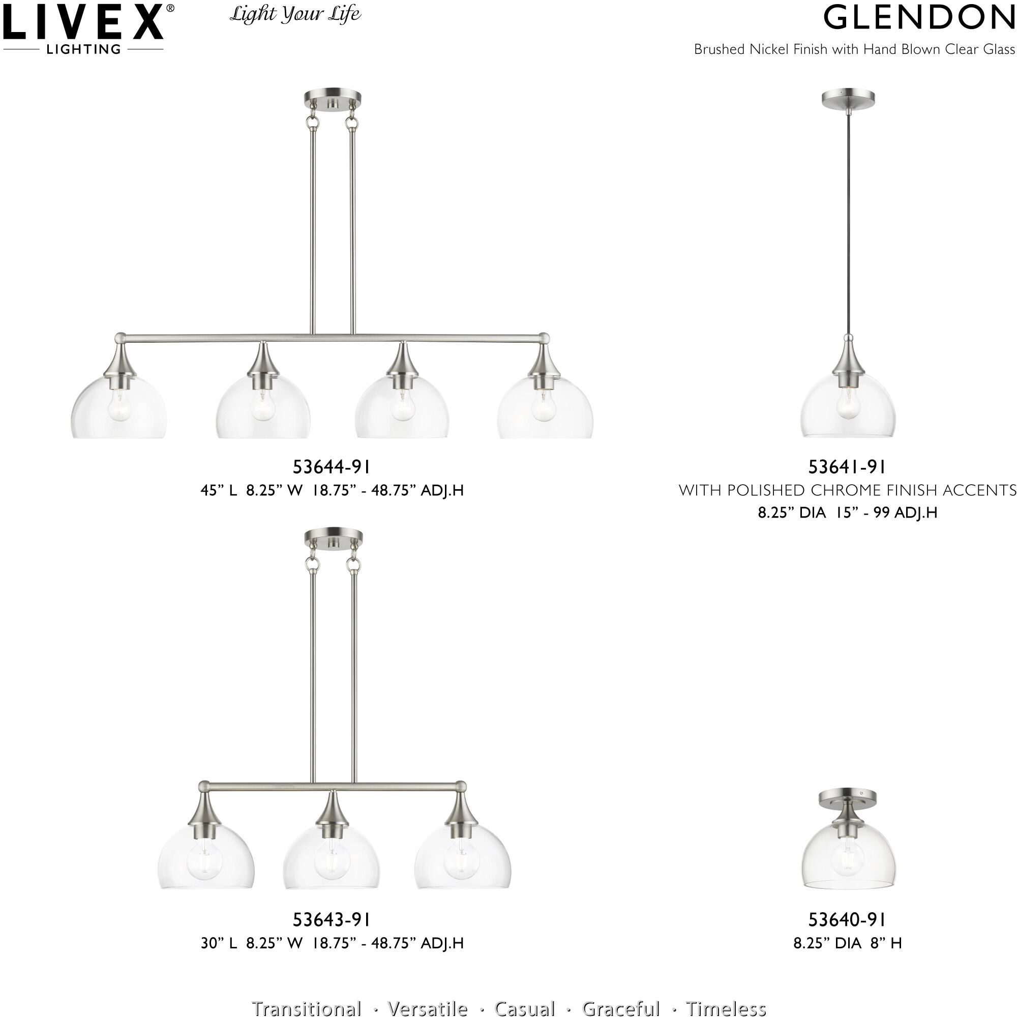 Glendon 3 Light 30 inch Brushed Nickel Linear Chandelier Ceiling Light