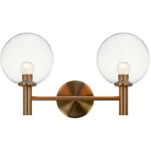 Cosmo 2 Light 17 inch Aged Gold Brass Wall Sconce Wall Light in Aged Gold Brass and Clear
