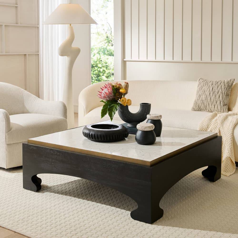 Montreal 48 X 16.5 inch Crackled Ivory and Ebony with Antique Brass Coffee Table