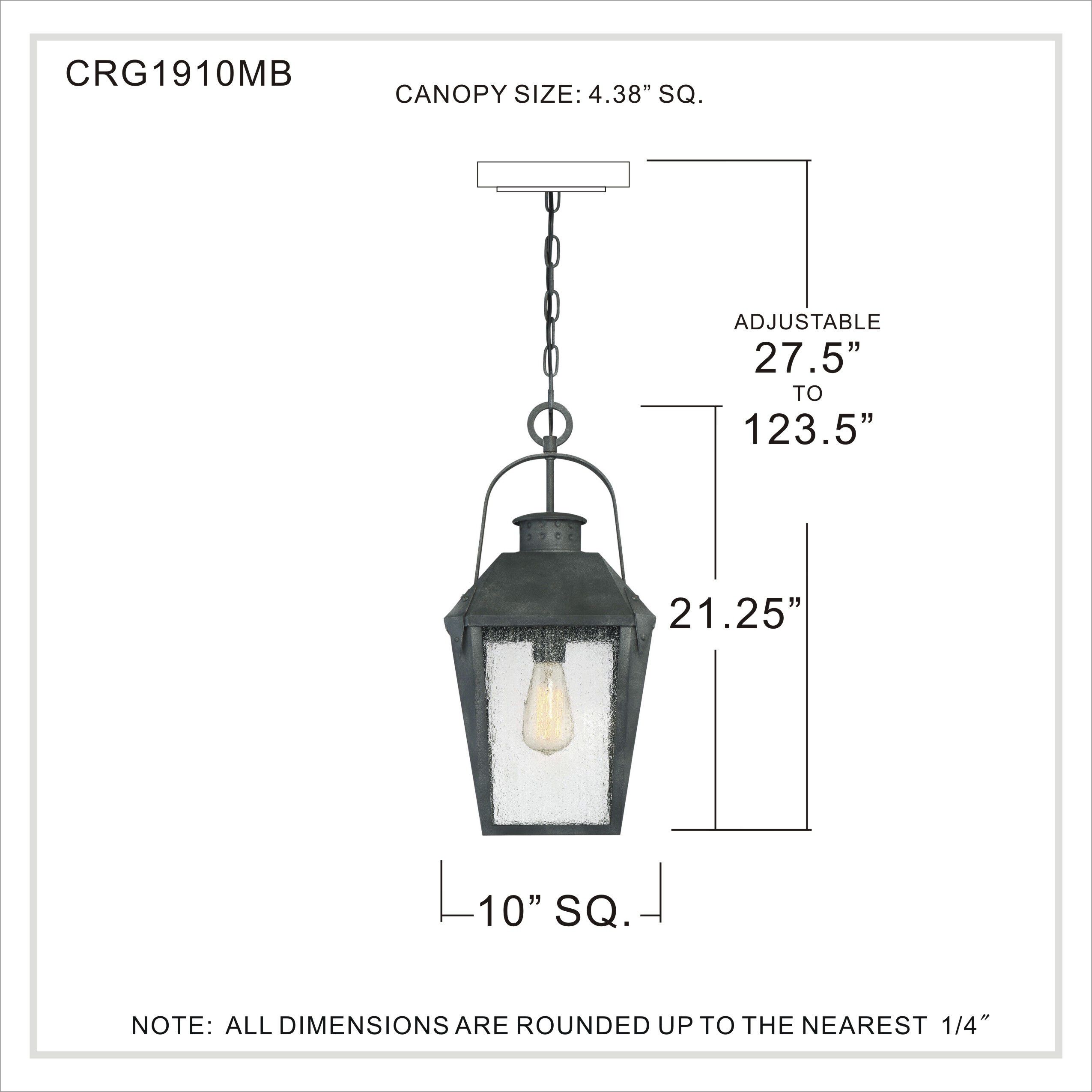 Carriage 1 Light 10 inch Mottled Black Outdoor Hanging Lantern