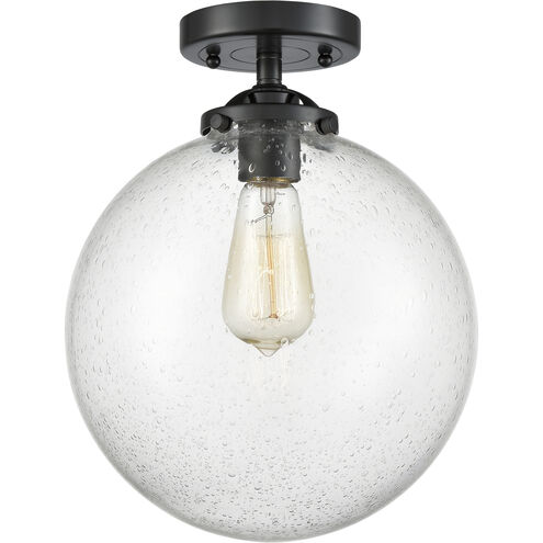 Nouveau X-Large Beacon 1 Light 10 inch Black Antique Brass Semi-Flush Mount Ceiling Light in Seedy Glass, Nouveau
