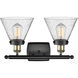 Ballston Large Cone 2 Light 16 inch Black Antique Brass Bath Vanity Light Wall Light in Seedy Glass
