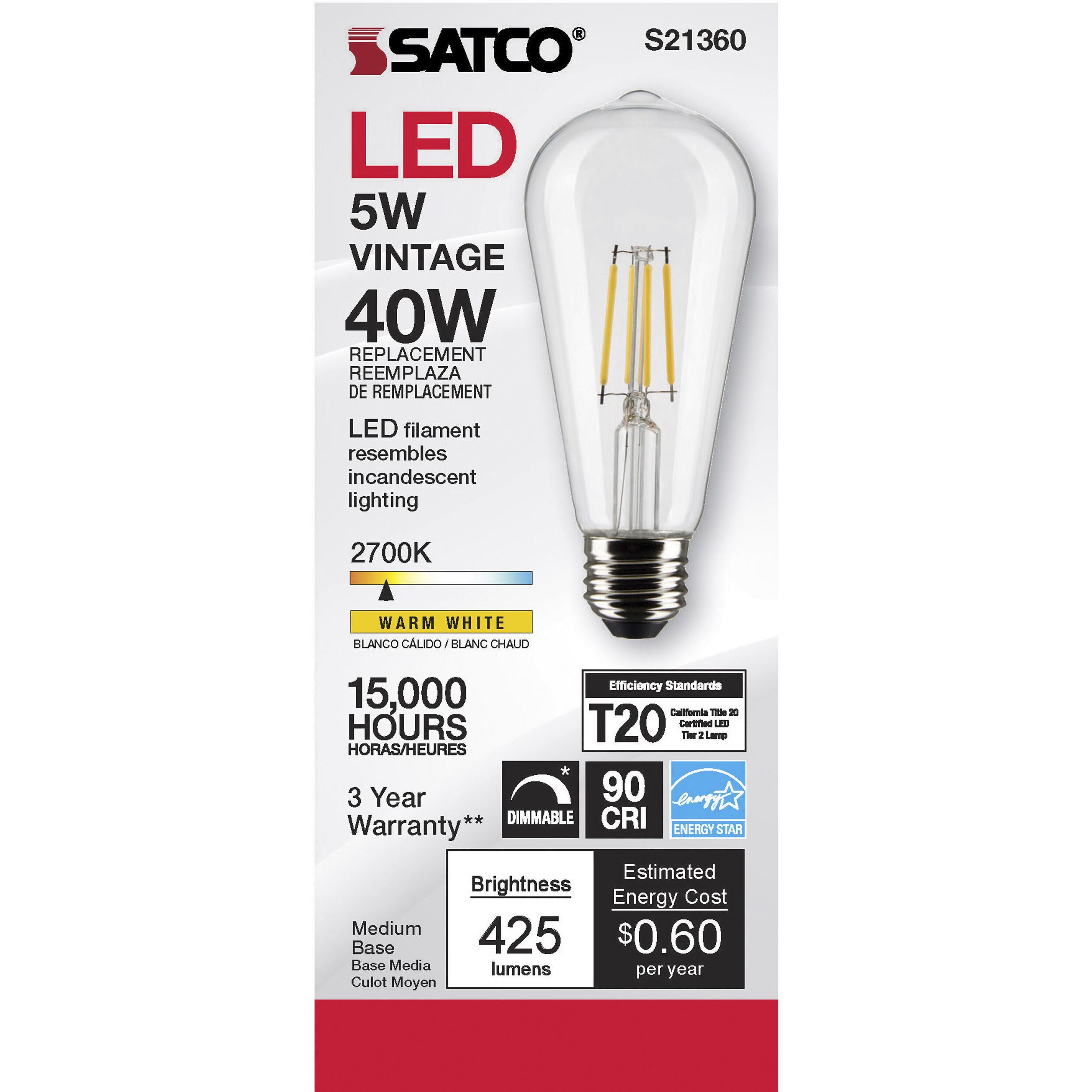 Lumos LED Medium Medium 5.00 watt 2700K LED Filament