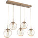 Aster Incandescent 5 Light Novel Brass Linear Pendant Ceiling Light in Amber Aster, Multi-Pendant
