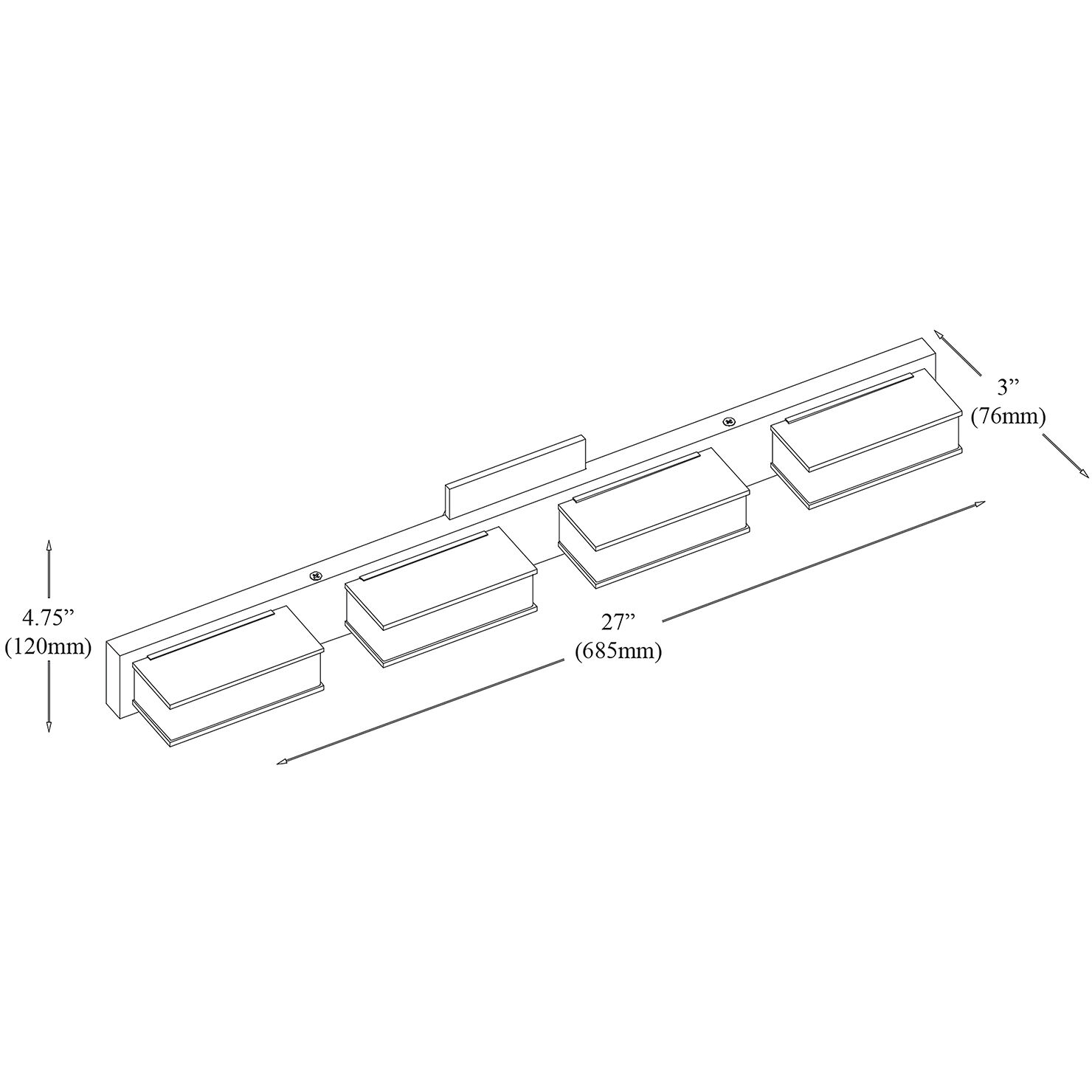 Modern LED 27 inch Matte Black Vanity Light Wall Light