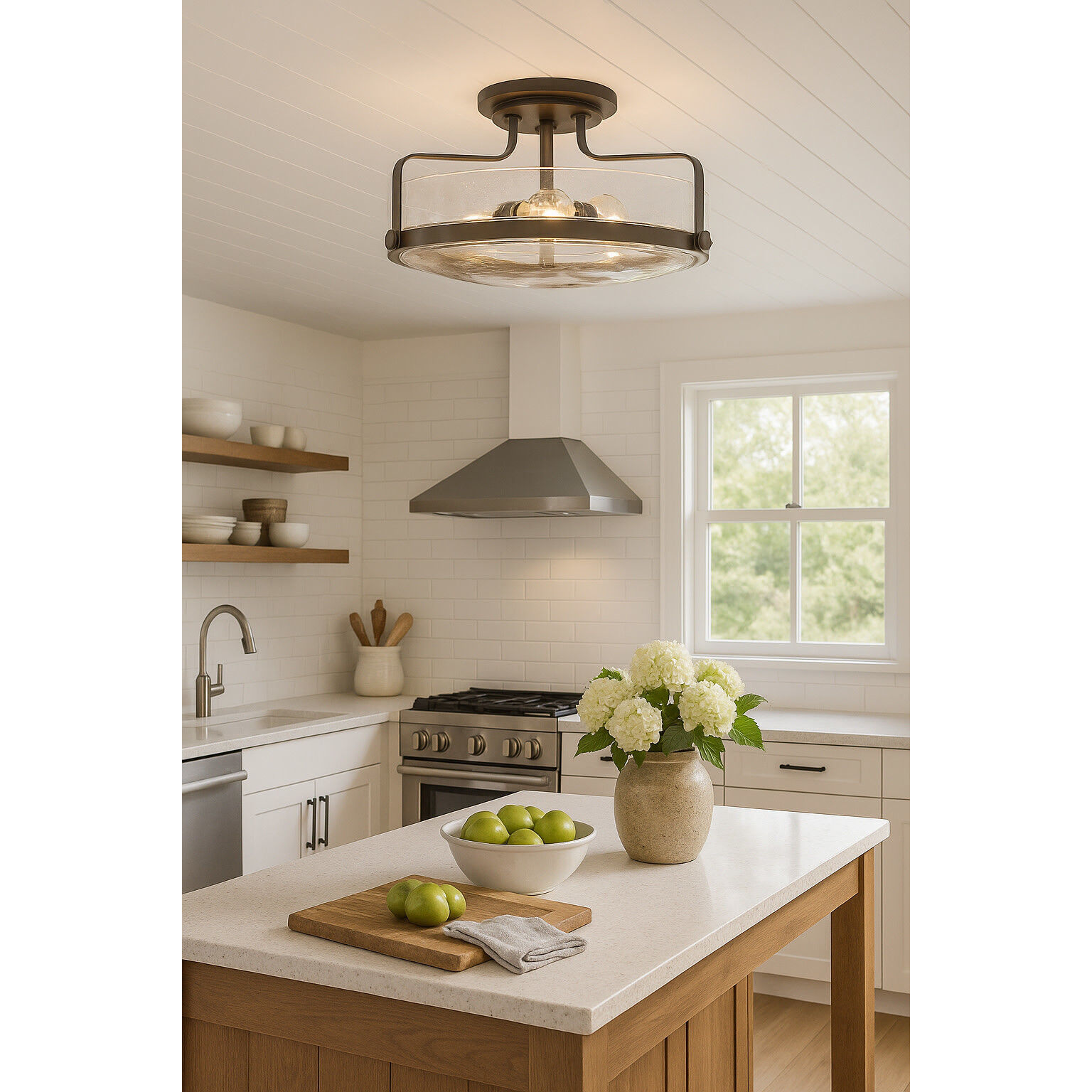 Harper 3 Light 18 inch Oil Rubbed Bronze Indoor Semi-Flush Mount Ceiling Light in Clear Seedy