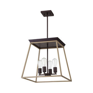 Paulino 4 Light 18 inch Dark Brown and Bleached Wood Effect Pendant Ceiling Light