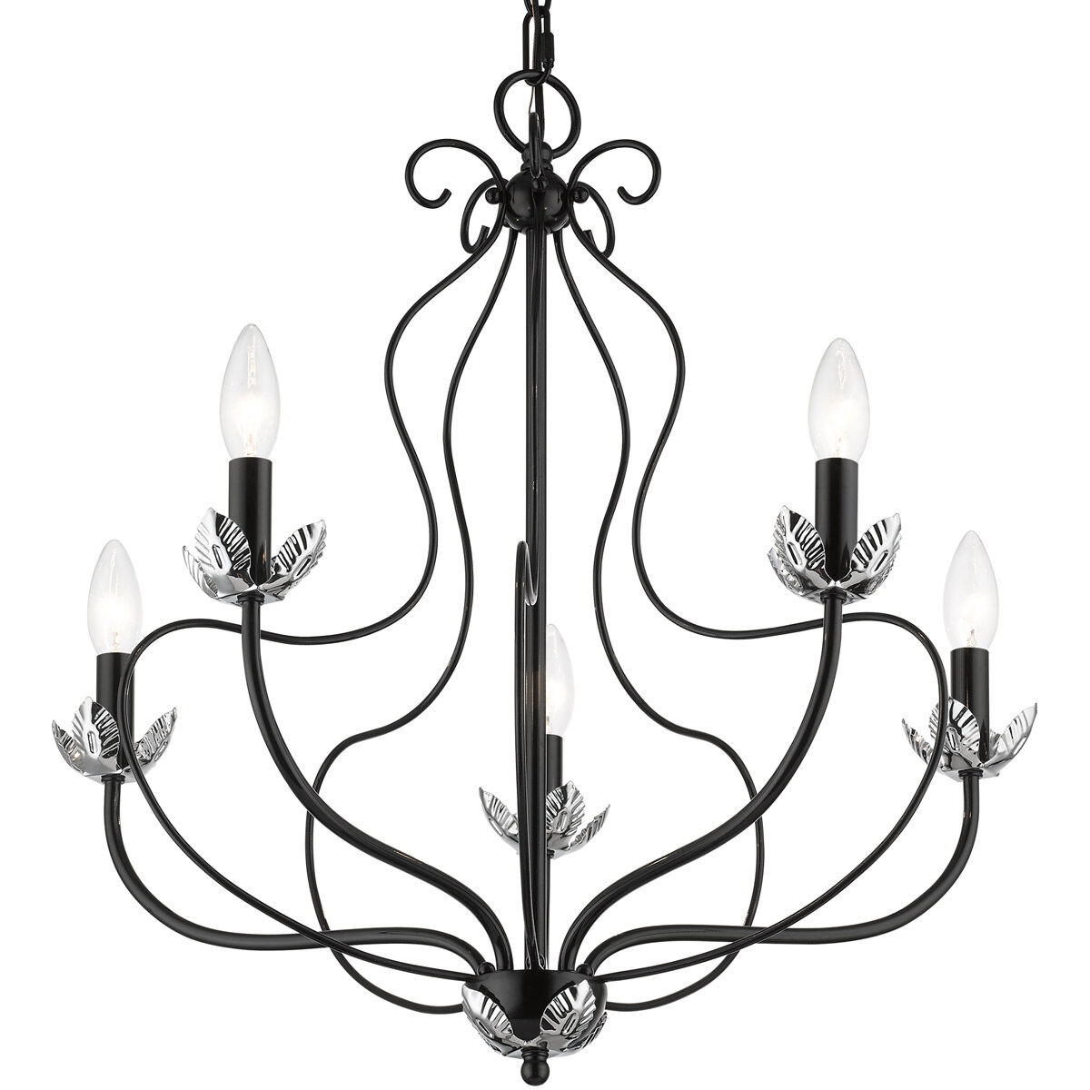 Katarina 5 Light 23 inch Shiny Black with Polished Chrome Accents Chandelier Ceiling Light