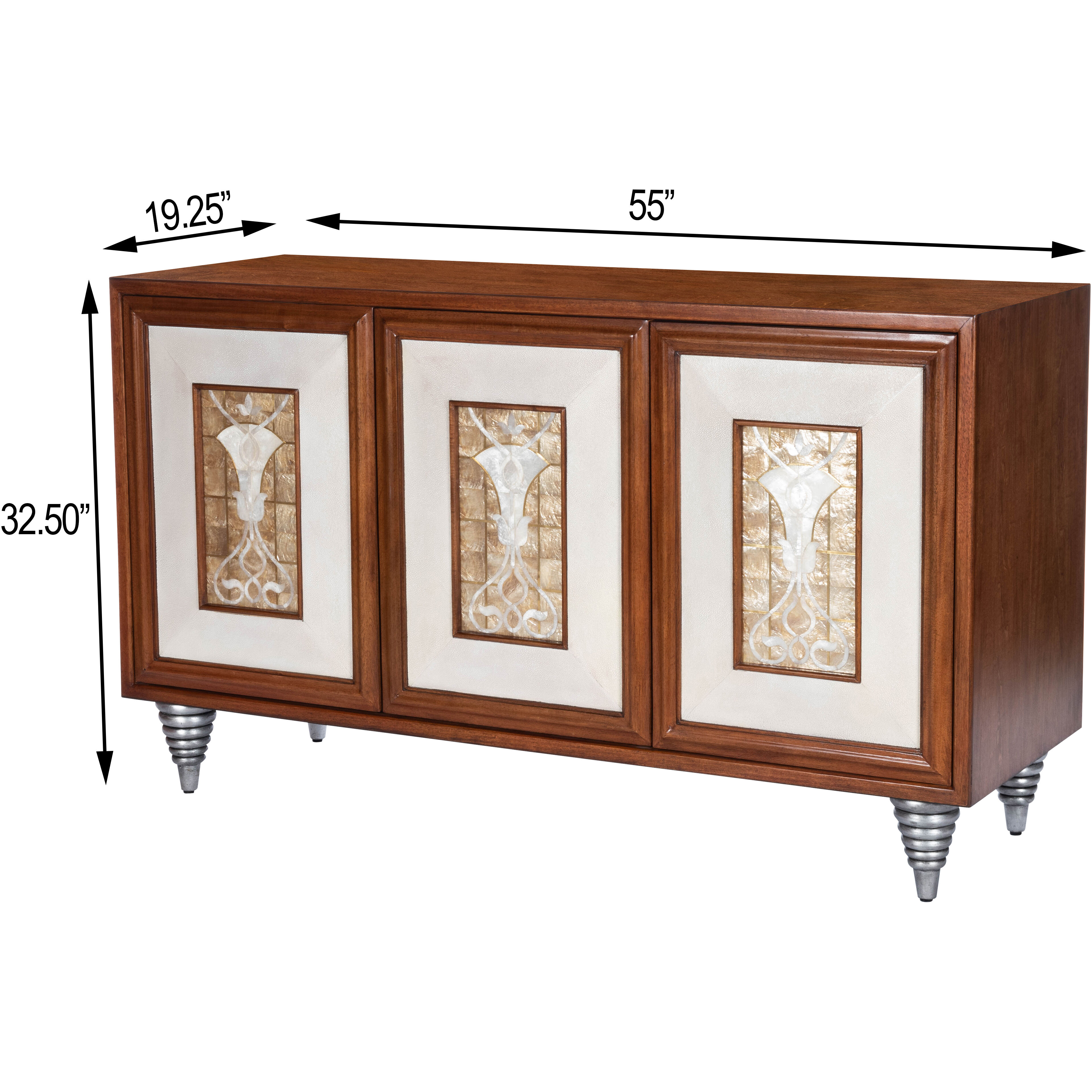 Shelly Leather & Capiz Shell Inlay Buffet or Sideboard