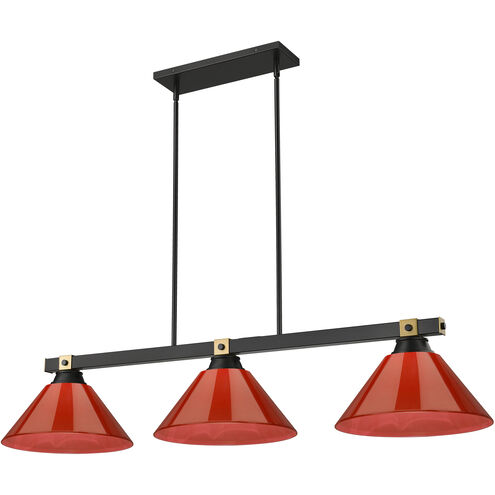 Bronte 3 Light 52.75 inch Matte Black and Rubbed Brass Billiard Light Ceiling Light in Burgundy