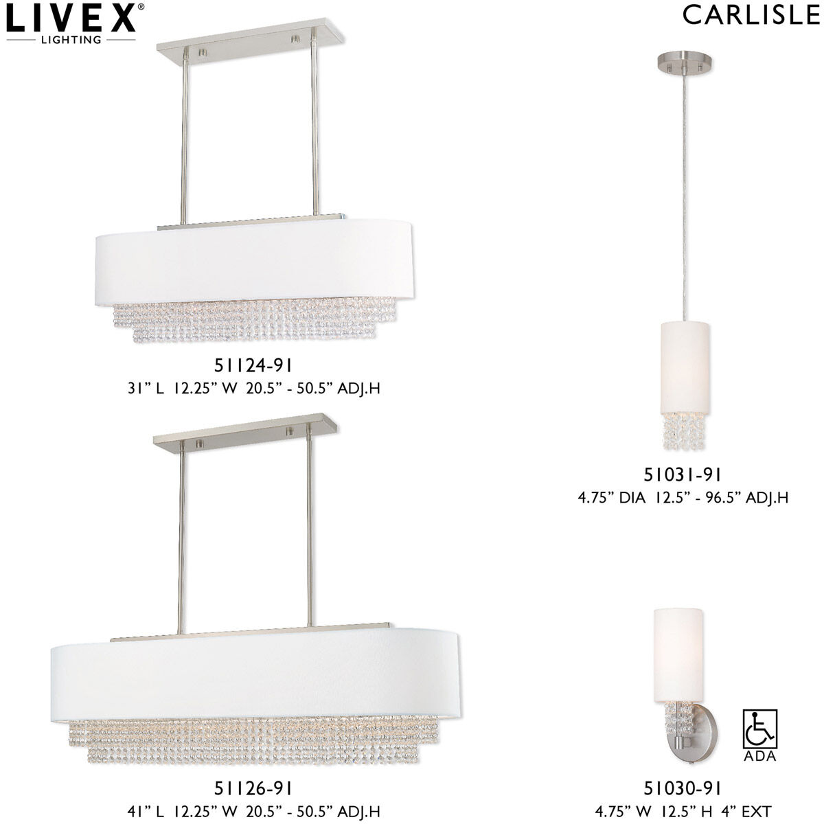 Carlisle 5 Light 41 inch Brushed Nickel Linear Chandelier Ceiling Light