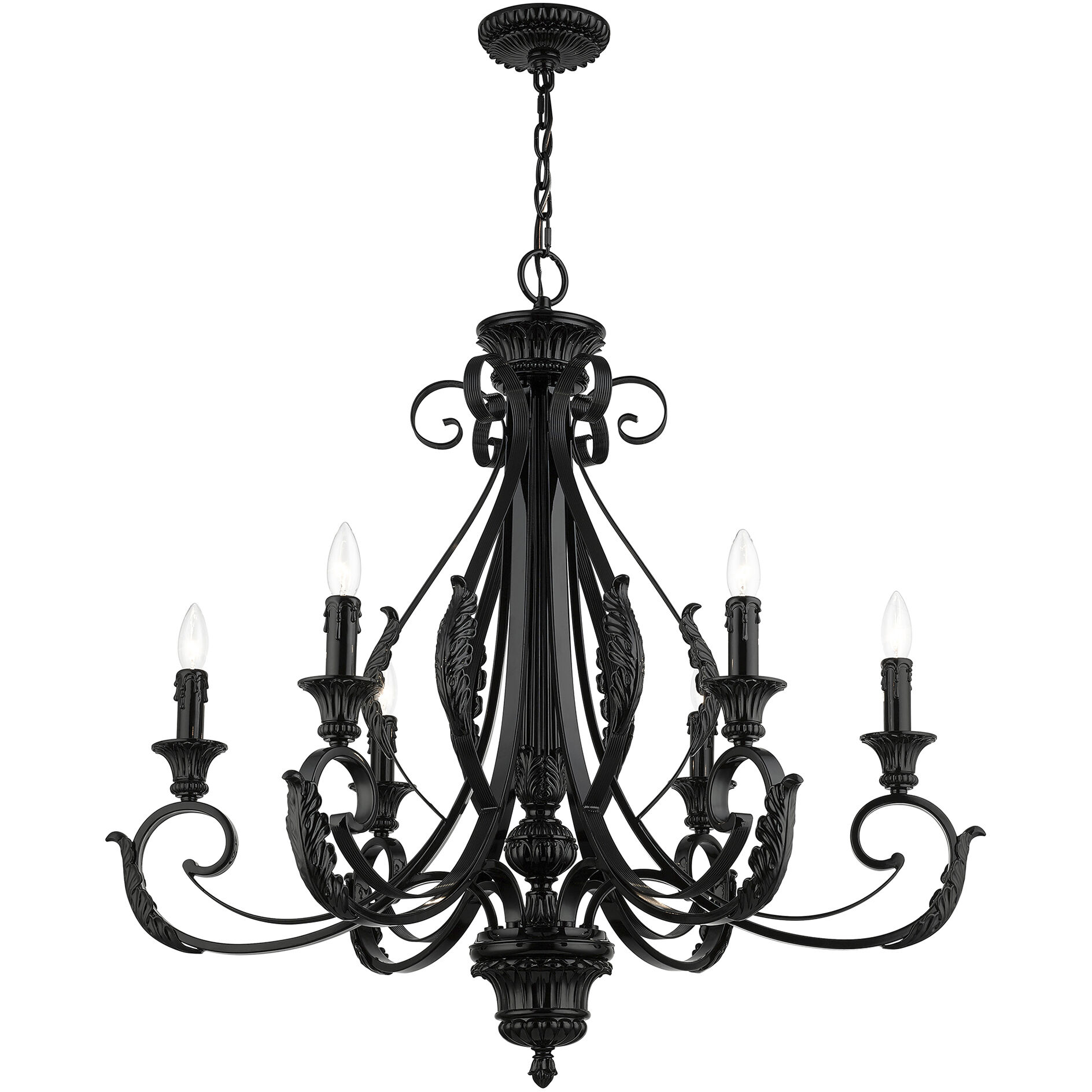 Valencia 6 Light 35 inch Shiny Black Large Chandelier Ceiling Light