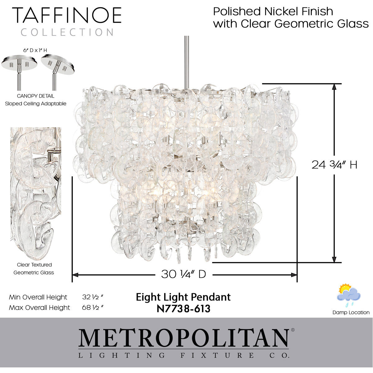 Taffinoe 8 Light 30.13 inch Polished Nickel Pendant Ceiling Light