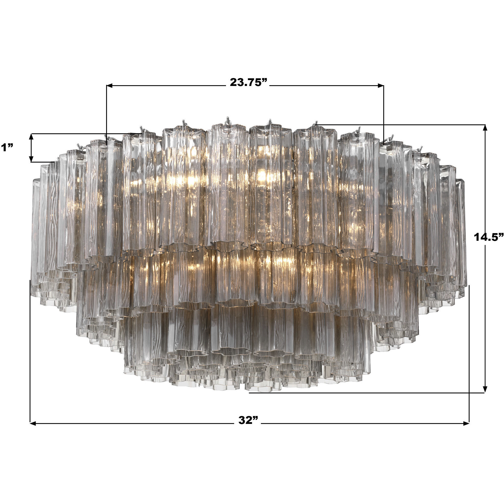 Addis 16 Light 32 inch Polished Chrome Flush Ceiling Light in Tronchi Glass Smoke
