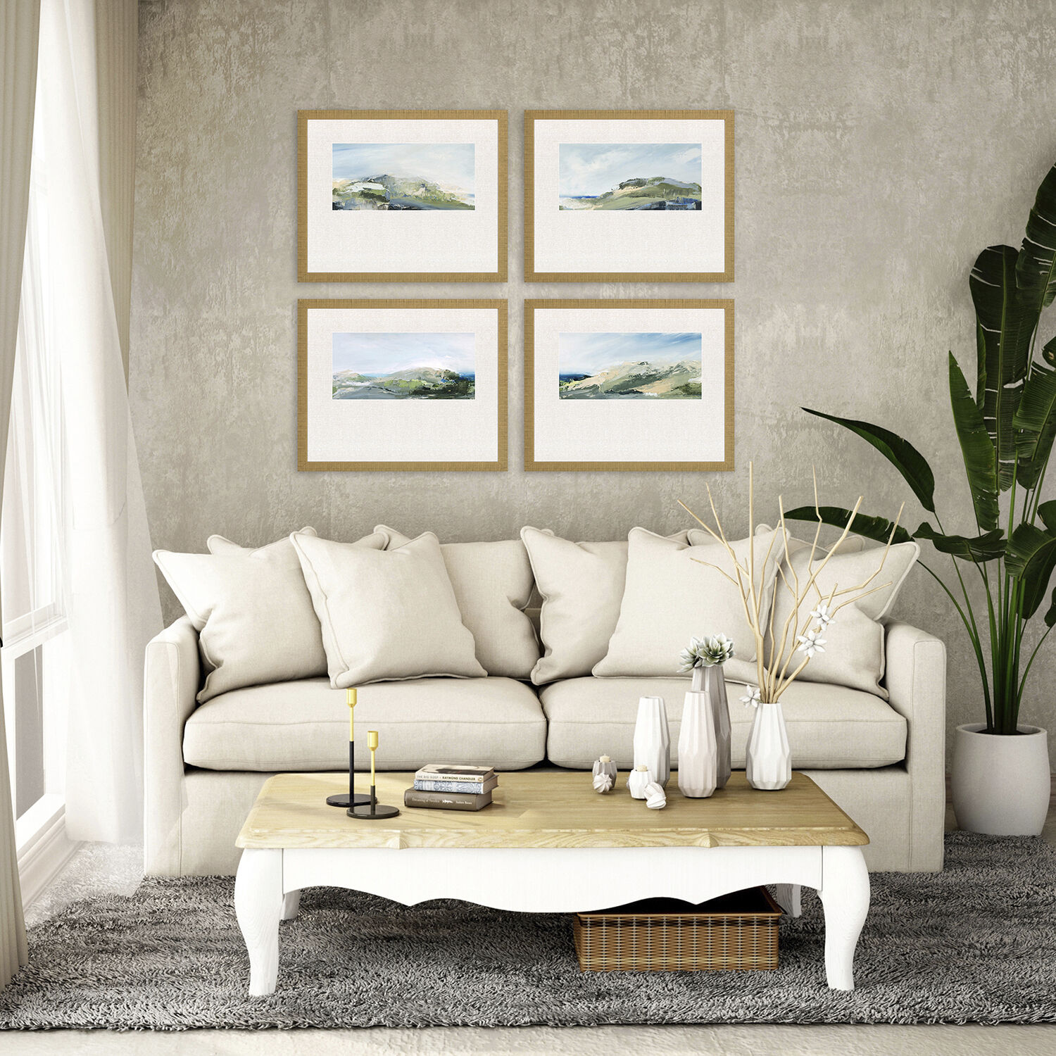 Abstract Green and Blue and Multi and White Framed Art