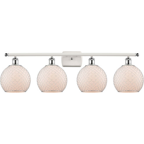 Ballston Farmhouse Chicken Wire 4 Light 36 inch White and Polished Chrome Bath Vanity Light Wall Light, Ballston