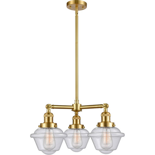 Franklin Restoration Small Oxford LED 20 inch Satin Gold Chandelier Ceiling Light in Seedy Glass, Franklin Restoration