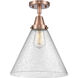 Franklin Restoration X-Large Cone 1 Light 12 inch Antique Copper Flush Mount Ceiling Light in Seedy Glass