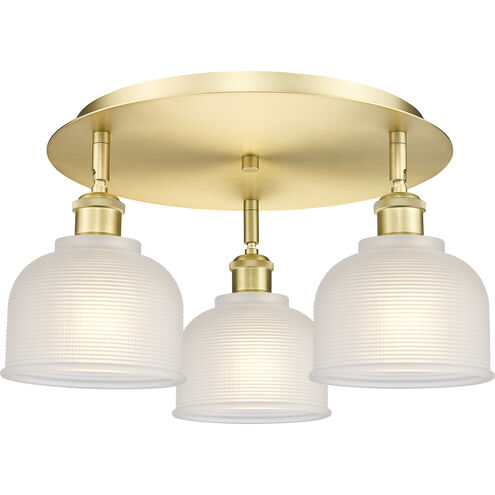 Dayton 3 Light 17.25 inch Satin Gold Flush Mount Ceiling Light in White