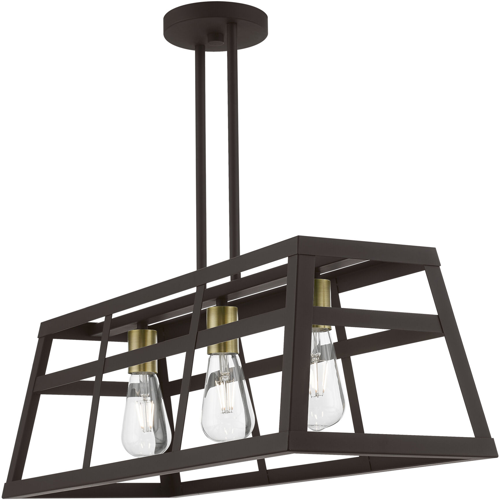 Schofield 3 Light 30 inch Bronze with Antique Brass Accents Linear Chandelier Ceiling Light