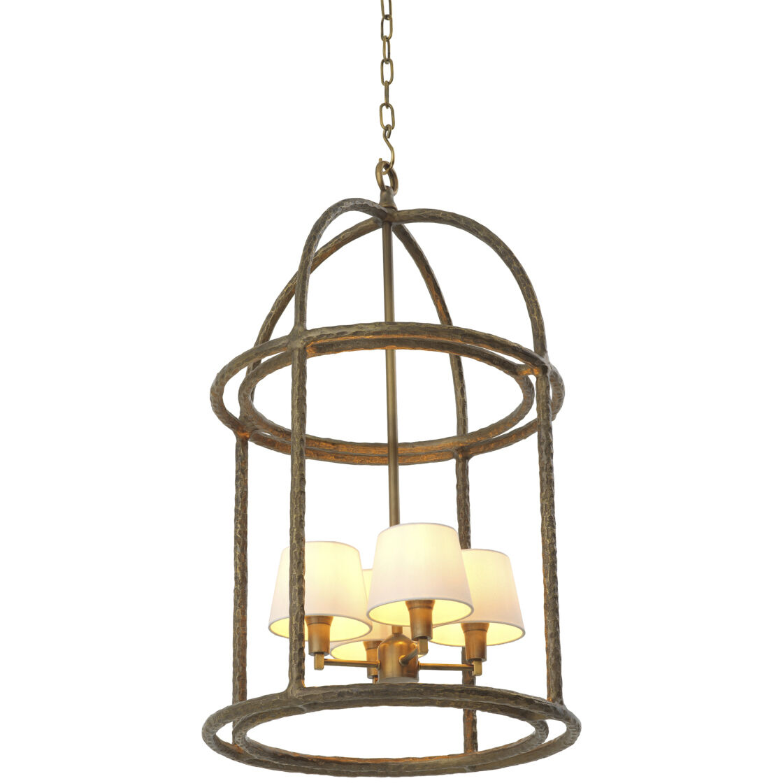 Montrost 4 Light 28.87 inch Vintage Brass and White Shades Pendant Ceiling Light