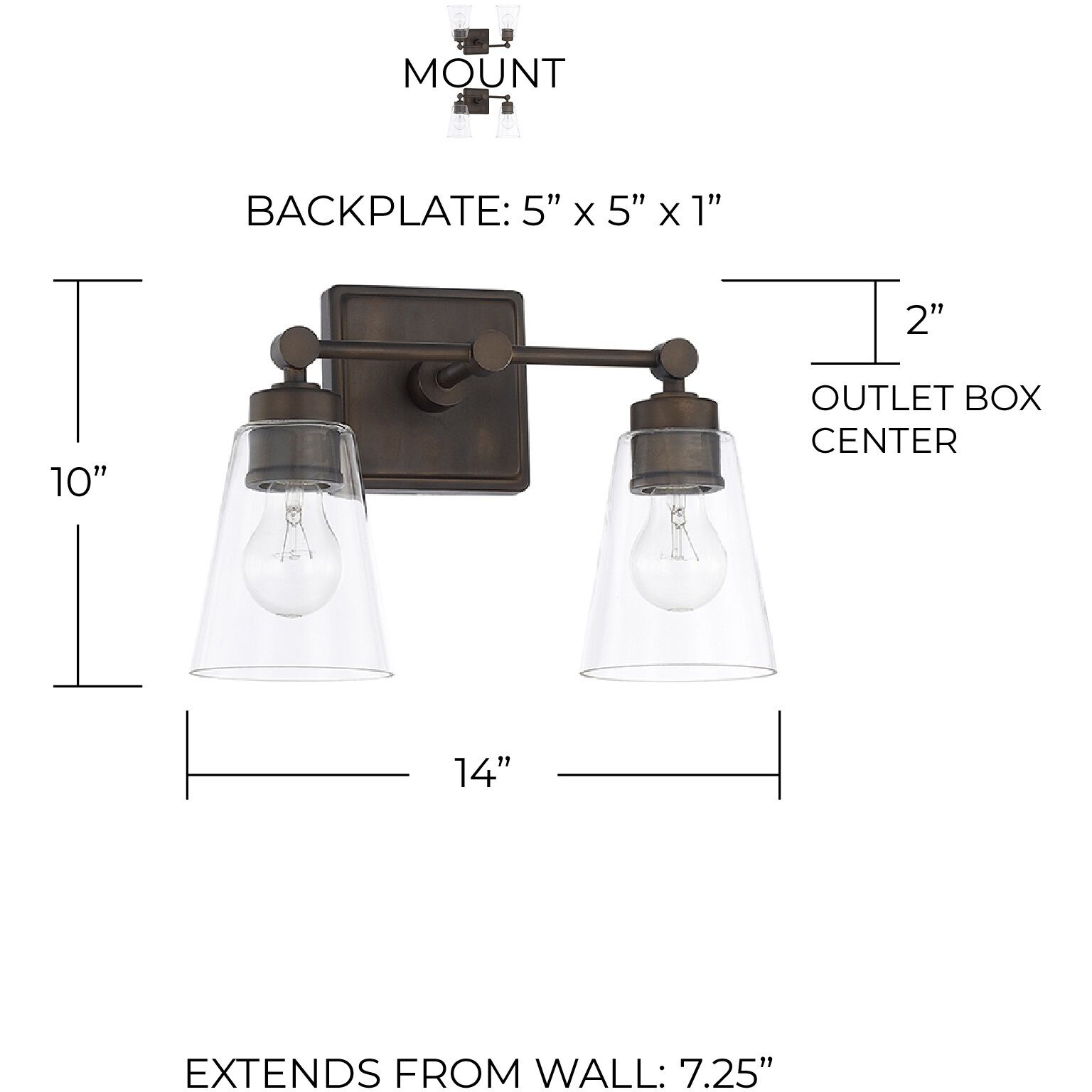 Rory 2 Light 14 inch Old Bronze Vanity Light Wall Light