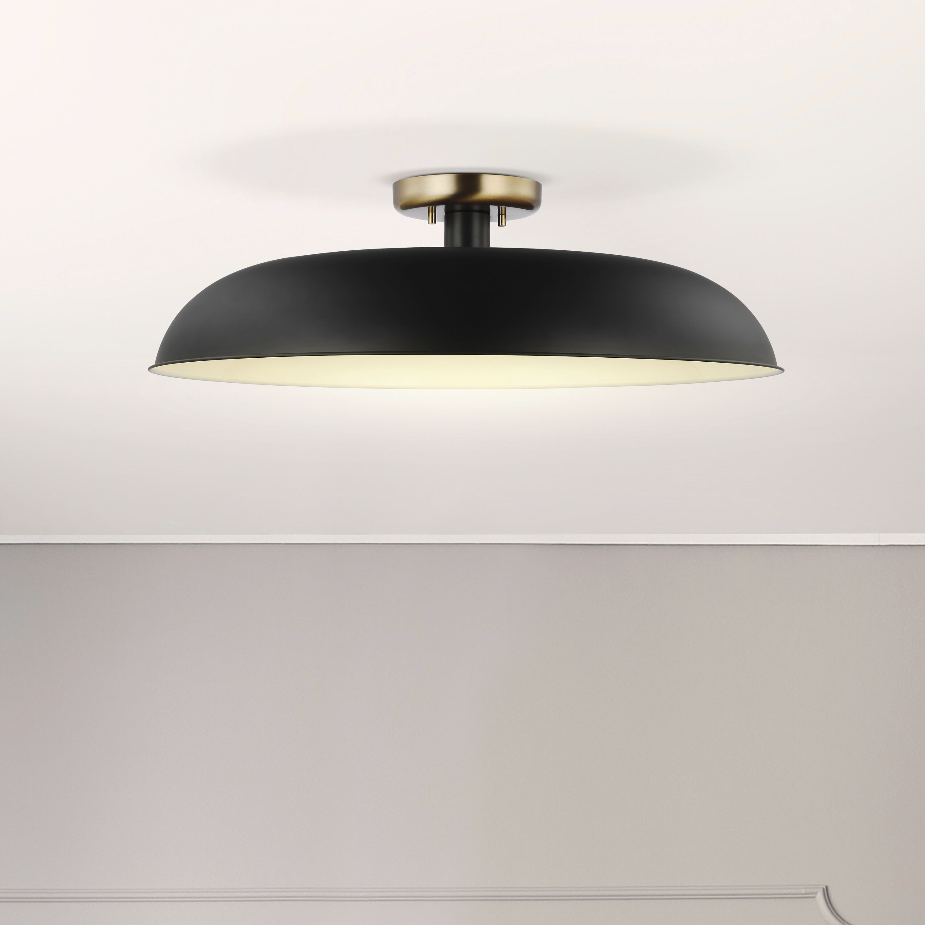 Colony 1 Light 24 inch Matte Black/Burnished Brass Semi Flush Ceiling Light