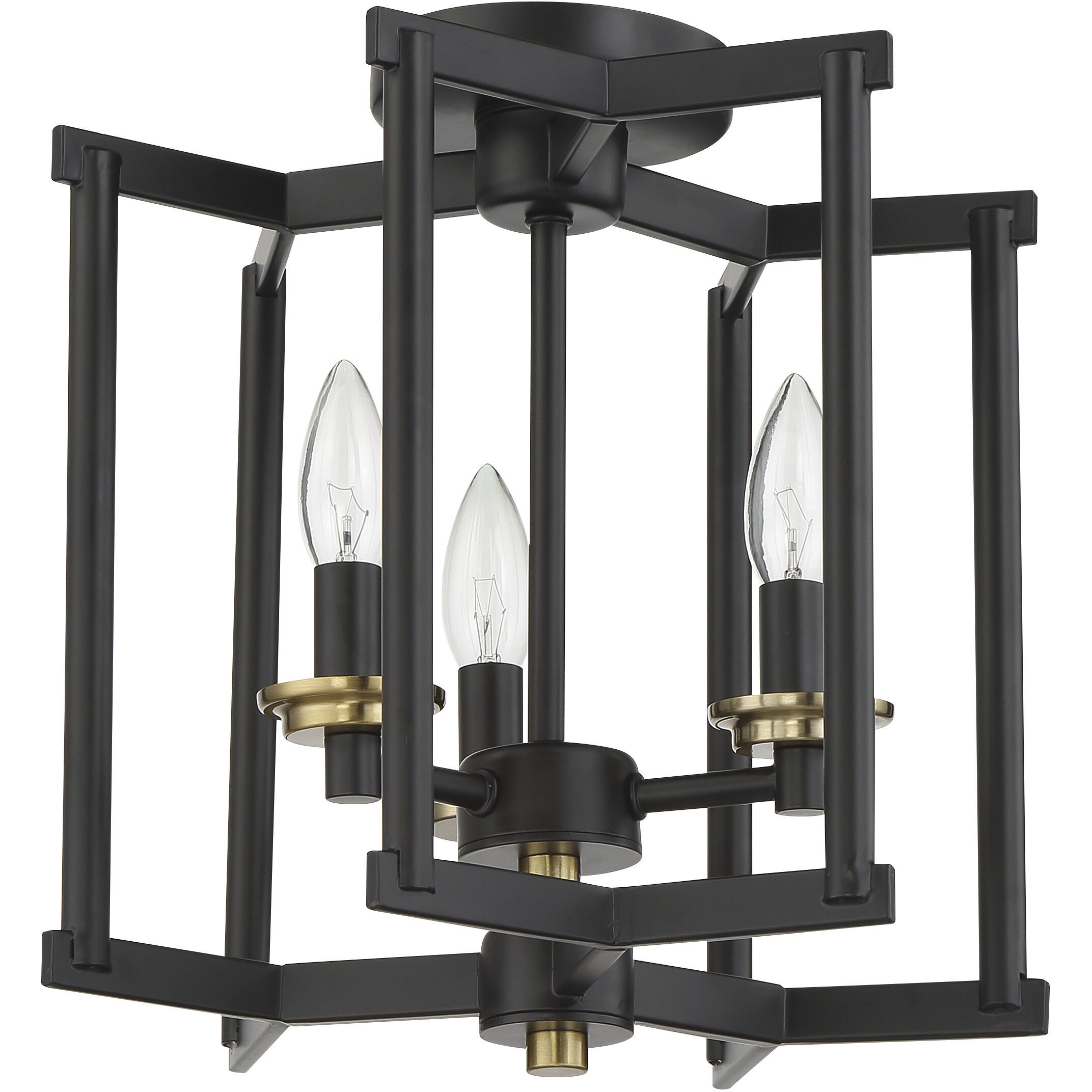 Avante Grand 3 Light 11 inch Flat Black and Satin Brass Convertible Semi Flush Ceiling Light