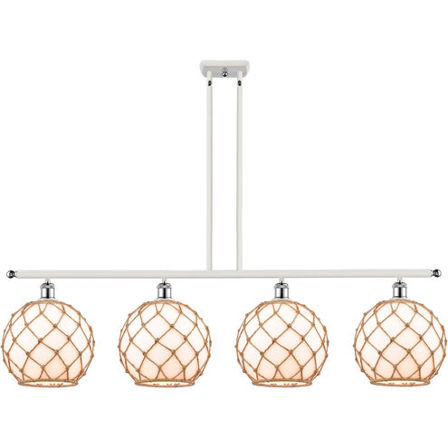 Ballston Large Farmhouse Rope LED 48 inch White and Polished Chrome Island Light Ceiling Light in White Glass with Brown Rope, Ballston